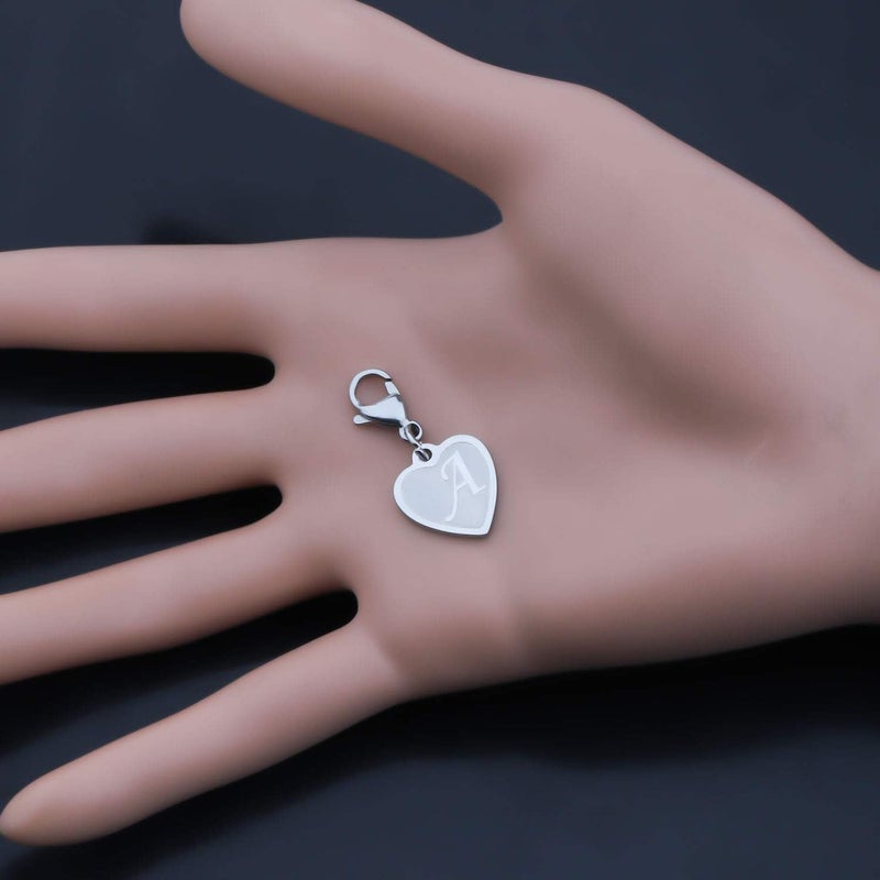 FAADBUK Initial Letter A-Z Alphabet Heart Charms for Jewelry Bracelet Keychain Necklace Initial Stainless steel Clasp Clip on Charm - Image 4